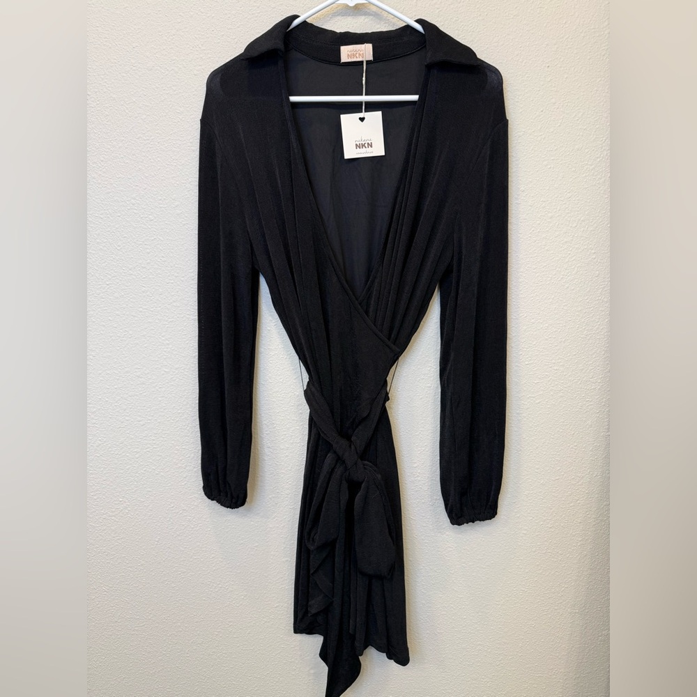 NWT NKN Nekane Black Faux-Wrap Dress - Medium - $110 MSRP